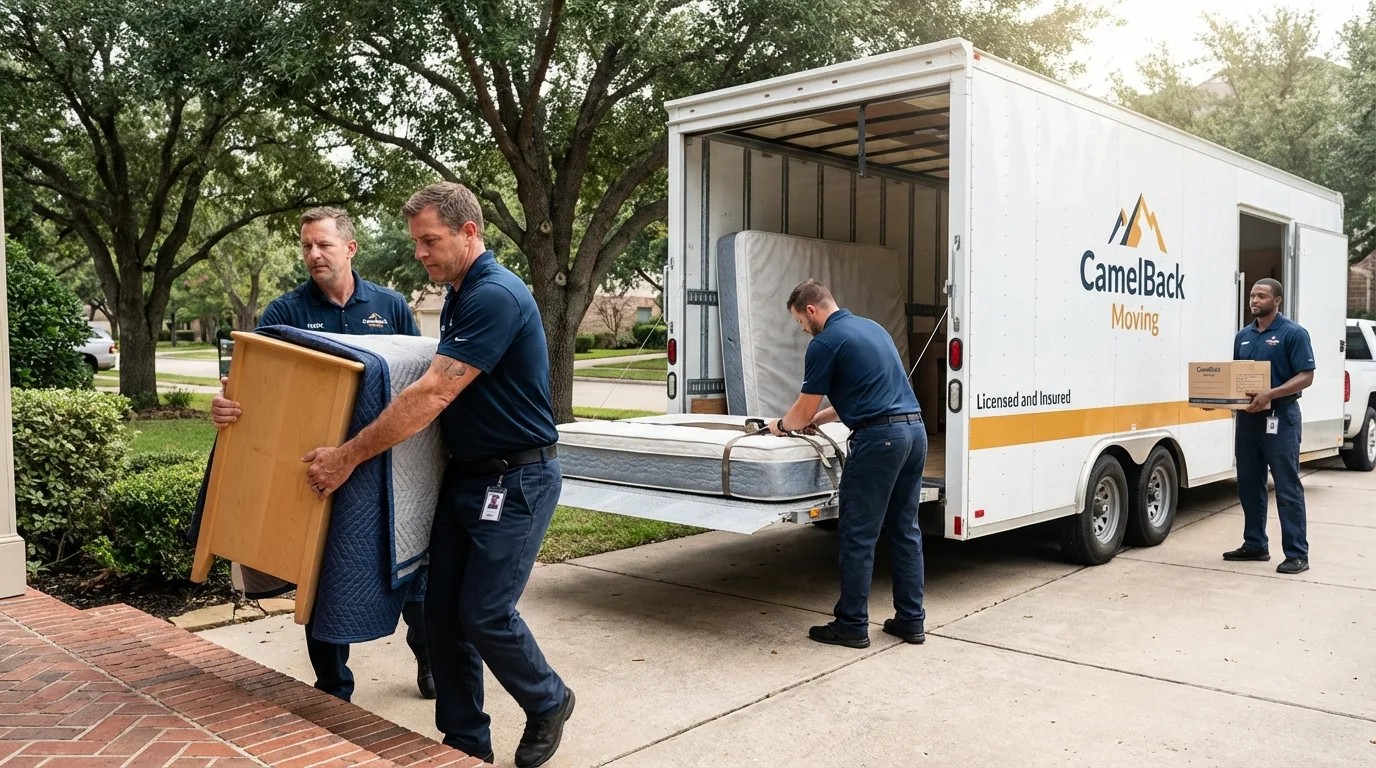 Crew loading residential truck for cross-state move from Key Biscayne, FL